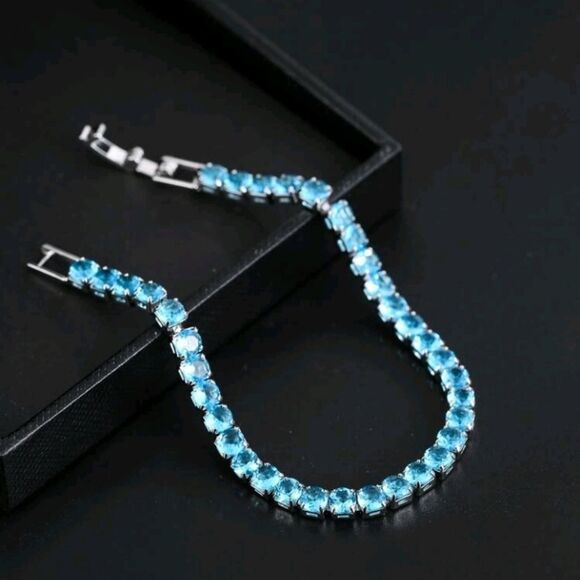 STERLING Silver Turquoise Tennis Bracelet - Picture 1 of 13